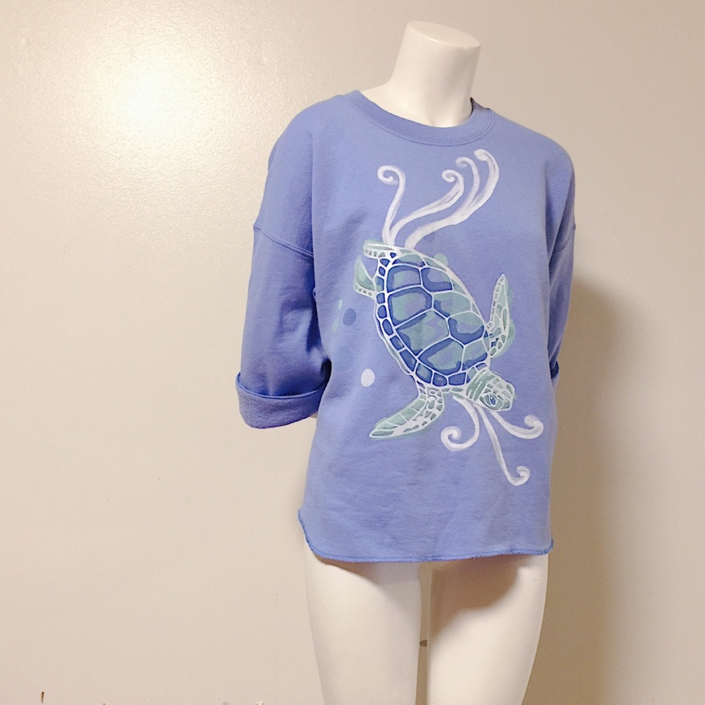 🌊Blue Sea-Turtle Crew Neck Cropped Lg.Sweatshirt - Picture 5 of 8